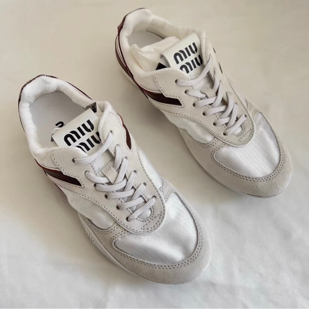 Miu Miu Women's White and Brown Sneakers - Picture 2 of 4